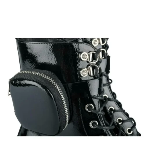 Bottes Rangers NOIR Fille Motif Vernis Lacets