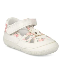 Bottines Babies BLANC Fille Motif Fleuri Boucle