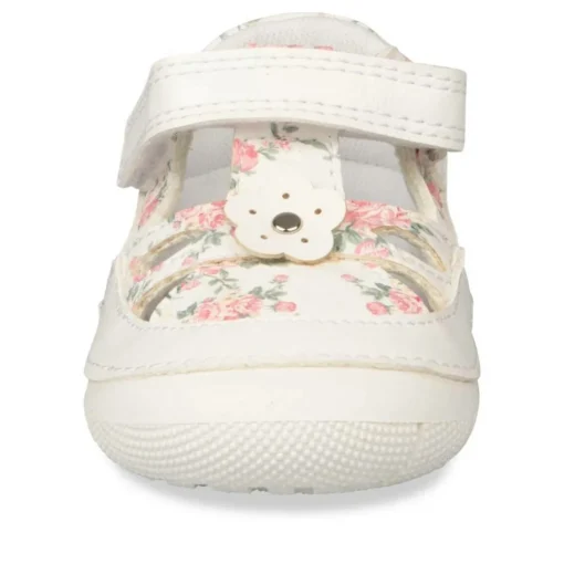 Bottines Babies BLANC Fille Motif Fleuri Boucle