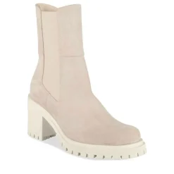 Bottines BEIGE Femme CUIR Motif Uni Elastique