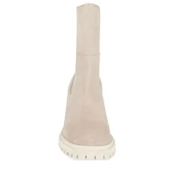 Bottines BEIGE Femme CUIR Motif Uni Elastique