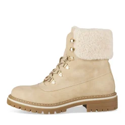 Bottines BEIGE Femme Motif Fausse Fourrure Lacets
