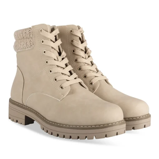 Bottines BEIGE Femme Motif Uni Lacets