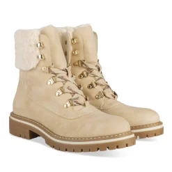 Bottines BEIGE Femme Motif Fausse Fourrure Lacets