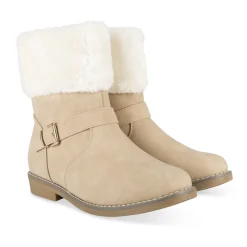 Bottines BEIGE Femme Motif Fausse Fourrure Fermeture éclair
