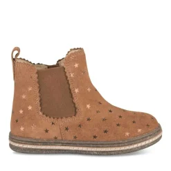 Bottines Chelsea COGNAC Fille CUIR Motif Etoiles Fermeture éclair