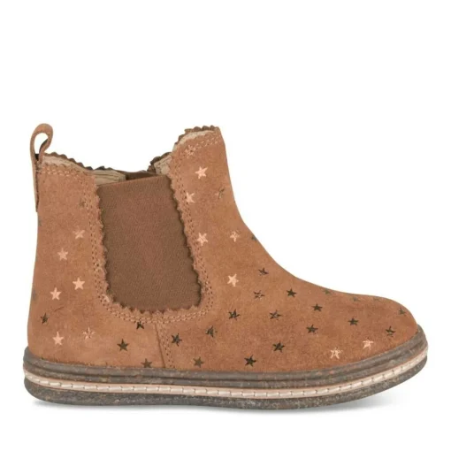 Bottines Chelsea COGNAC Fille CUIR Motif Etoiles Fermeture éclair