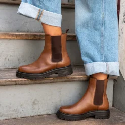 Bottines Chelsea COGNAC Femme CUIR Motif Uni A Enfiler