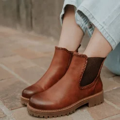 Bottines Chelsea COGNAC Femme Motif Uni Fermeture éclair