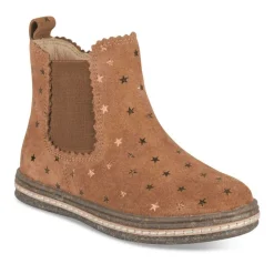 Bottines Chelsea COGNAC Fille CUIR Motif Etoiles Fermeture éclair