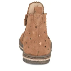 Bottines Chelsea COGNAC Fille CUIR Motif Etoiles Fermeture éclair