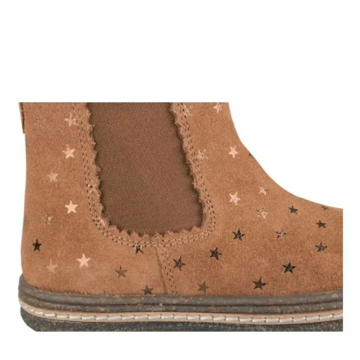 Bottines Chelsea COGNAC Fille CUIR Motif Etoiles Fermeture éclair