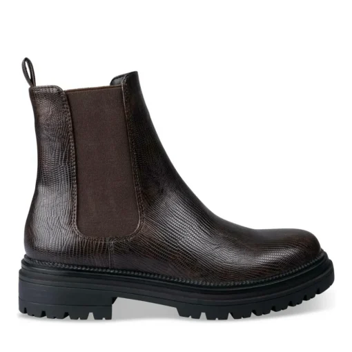 Bottines Chelsea MARRON Femme Motif Animal A Enfiler