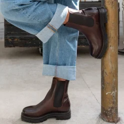 Bottines Chelsea MARRON Femme CUIR Motif Uni A Enfiler
