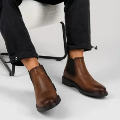 Bottines Chelsea MARRON Homme CUIR Motif Uni Elastique