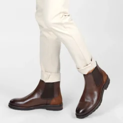 Bottines Chelsea MARRON Homme CUIR Motif Uni Elastique