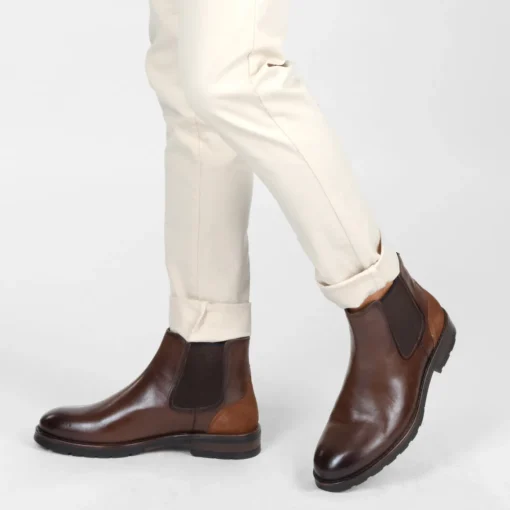 Bottines Chelsea MARRON Homme CUIR Motif Uni Elastique