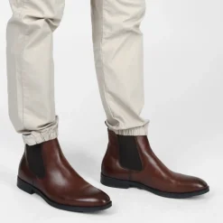 Bottines Chelsea MARRON Homme CUIR Motif Uni A Enfiler