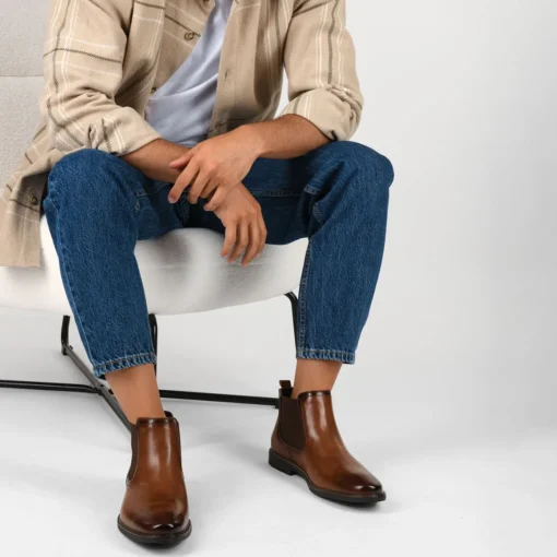 Bottines Chelsea MARRON Homme Motif Uni A Enfiler