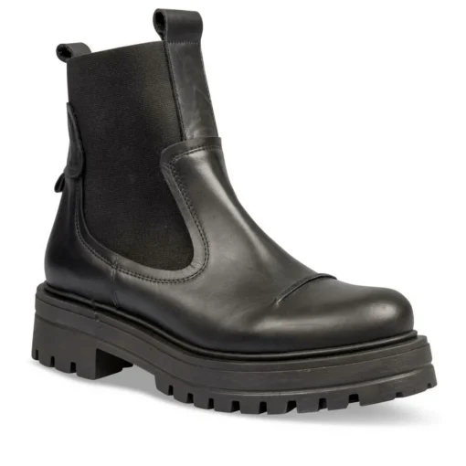 Bottines Chelsea NOIR Femme CUIR Motif Uni A Enfiler