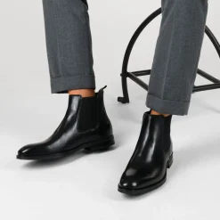 Bottines Chelsea NOIR Homme CUIR Motif Uni A Enfiler