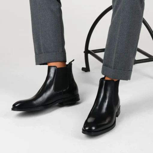 Bottines Chelsea NOIR Homme CUIR Motif Uni A Enfiler