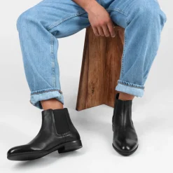 Bottines Chelsea NOIR Homme CUIR Motif Uni Elastique