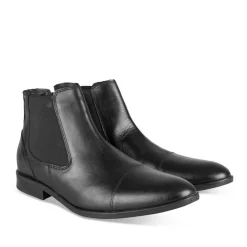 Bottines Chelsea NOIR Homme CUIR Motif Uni A Enfiler