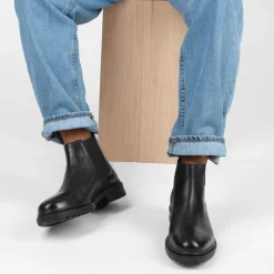 Bottines Chelsea NOIR Homme CUIR Motif Uni Elastique