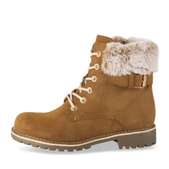 Bottines COGNAC Femme Motif Fausse Fourrure Lacets