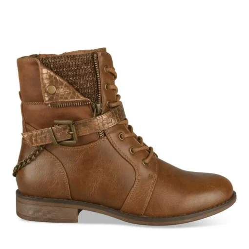 Bottines COGNAC Femme Motif Animal Lacets