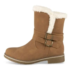 Bottines COGNAC Femme Motif Fausse Fourrure Fermeture éclair
