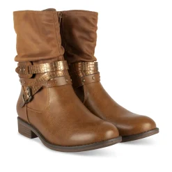 Bottines COGNAC Femme Motif Chaîne Fermeture éclair