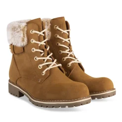 Bottines COGNAC Femme Motif Fausse Fourrure Lacets