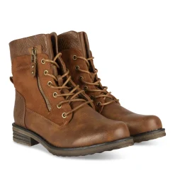 Bottines COGNAC Femme Motif Animal Lacets