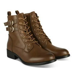 Bottines COGNAC Femme Motif Animal Lacets