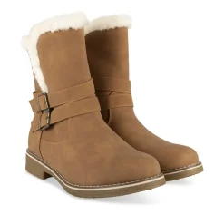 Bottines COGNAC Femme Motif Fausse Fourrure Fermeture éclair