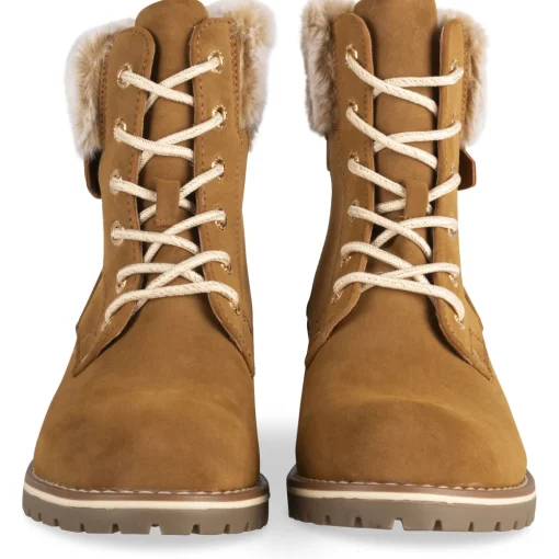 Bottines COGNAC Femme Motif Fausse Fourrure Lacets