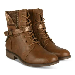 Bottines COGNAC Femme Motif Animal Lacets