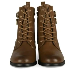Bottines COGNAC Femme Motif Animal Lacets