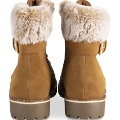 Bottines COGNAC Femme Motif Fausse Fourrure Lacets