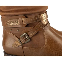 Bottines COGNAC Femme Motif Chaîne Fermeture éclair
