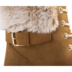 Bottines COGNAC Femme Motif Fausse Fourrure Lacets