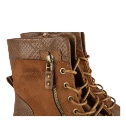 Bottines COGNAC Femme Motif Animal Lacets