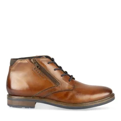 Bottines COGNAC Homme CUIR Motif Uni Lacets + Fermeture éclair