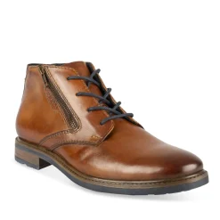 Bottines COGNAC Homme CUIR Motif Uni Lacets + Fermeture éclair