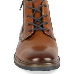 Bottines COGNAC Homme CUIR Motif Uni Lacets + Fermeture éclair