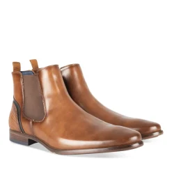 Bottines COGNAC Homme Motif Uni Elastique