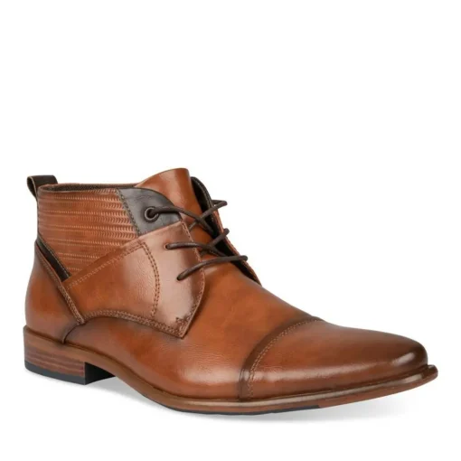 Bottines COGNAC Homme Motif Uni Lacets