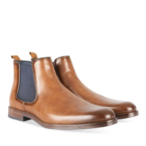 Bottines COGNAC Homme Motif Uni Elastique